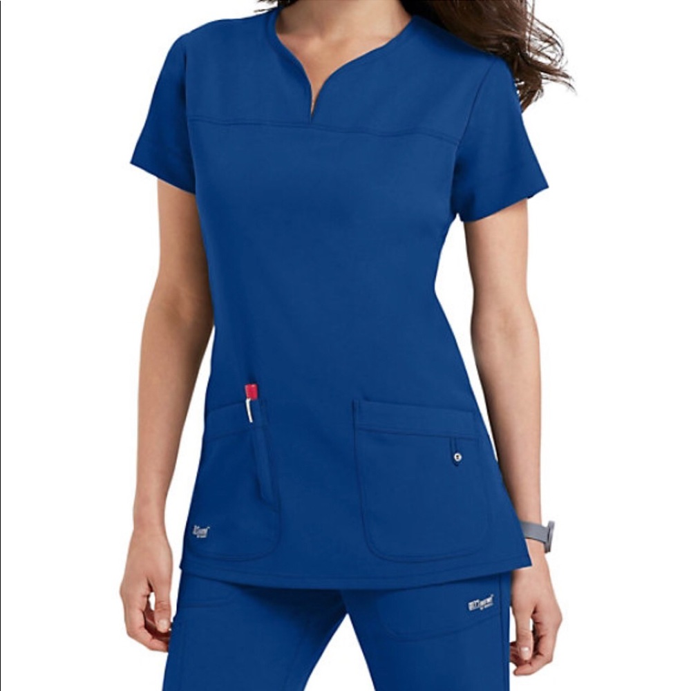 Greys Anatomy Signature V Notch Scrub Top in Royal